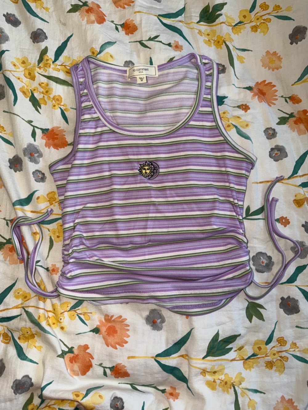 no comment. Lavender Striped Ribbed Tank with Side Ties